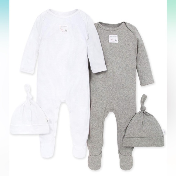 Burt's Bees Baby 100% Organic Cotton One-piece long Sleeve Footies with hats - Picture 1 of 9